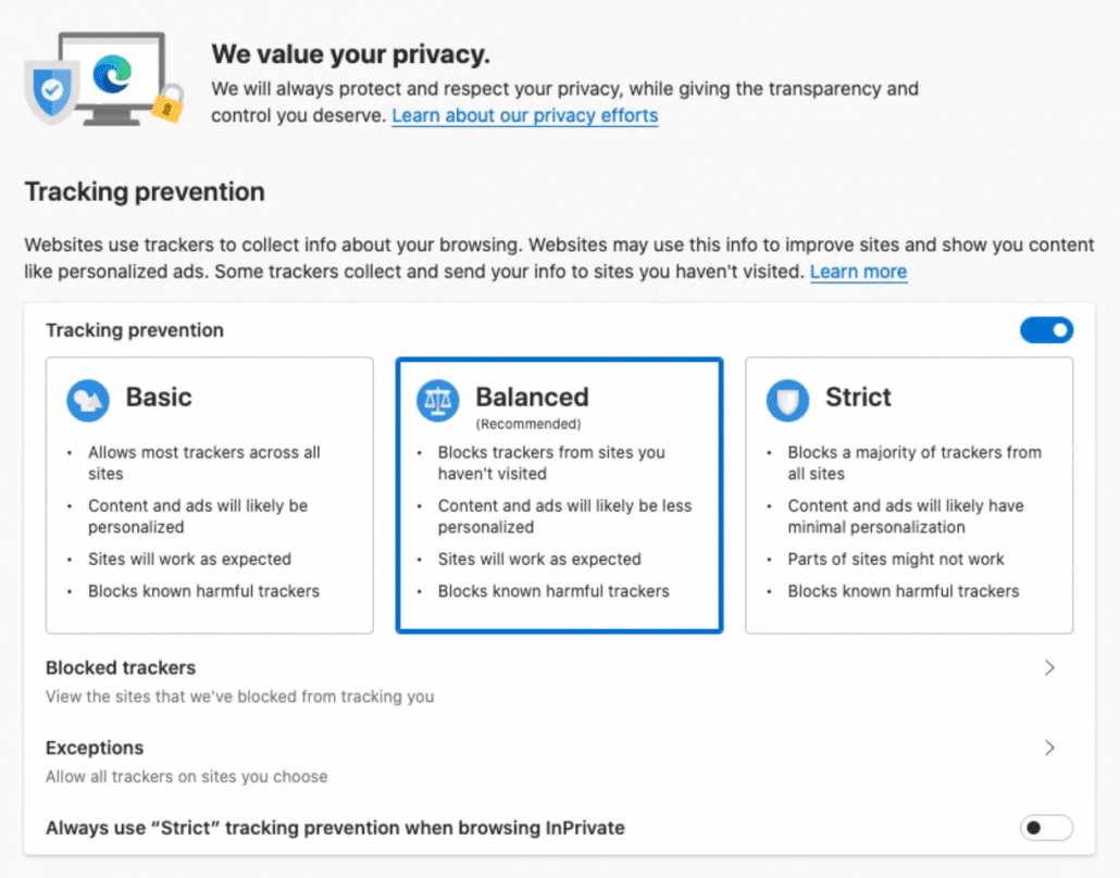 edge privacy dashboard