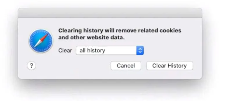 what to clean on safari, in this case all history