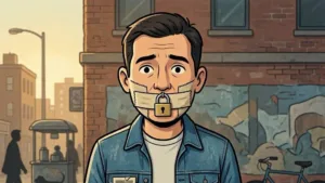 Aí image - generate an image of a cartoon guy without free speech