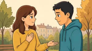 AI image - generate an image of a person forgiving another person on cartoon form